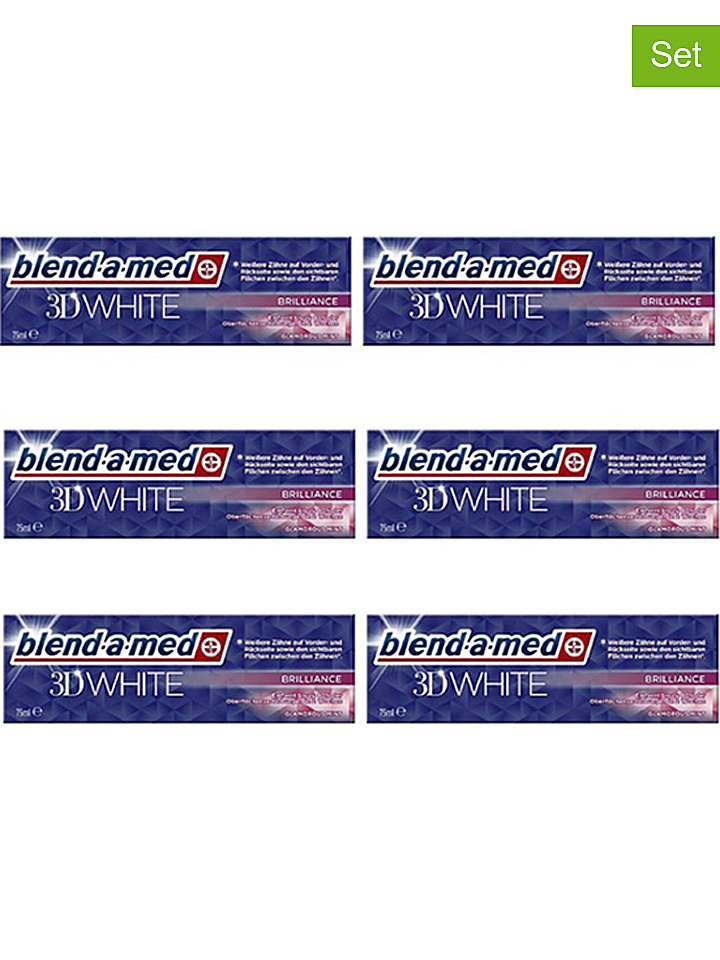 Vorschaubild von Blend-a-med 6er-Set: Zahnpasta ´´Blend-a-med 3D weiß Brilliance´´ - 6x 75 ml -42% | Zahnbürsten Vorschaubild von Blend-a-med 6er-Set: Zahnpasta ´´Blend-a-med 3D weiß Brilliance´´ - 6x 75 ml -42% | Zahnbürsten